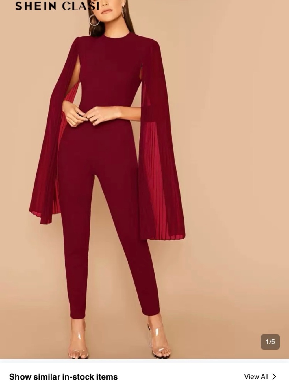 Red Pleated Sleeve Cape Jumpsuit